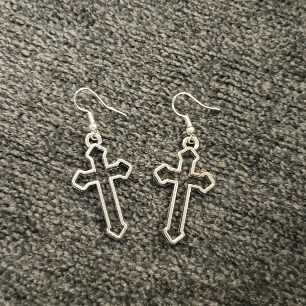 Silver cross earings